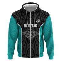 Custom New Zealand Stingray Oztag Hoodie Tag Rugby Maori Pattern Black Version LT14 Zip Hoodie Black - Polynesian Pride