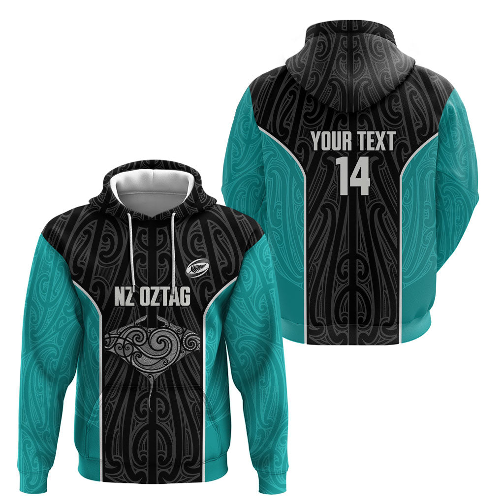 Custom New Zealand Stingray Oztag Hoodie Tag Rugby Maori Pattern Black Version LT14 - Polynesian Pride