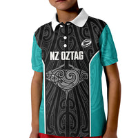 Custom New Zealand Stingray Oztag Kid Polo Shirt Tag Rugby Maori Pattern Black Version LT14 Kid Black - Polynesian Pride