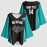 Custom New Zealand Stingray Oztag Kimono Sleeve Blouse Tag Rugby Maori Pattern Black Version LT14 - Polynesian Pride