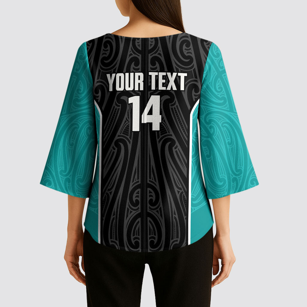 Custom New Zealand Stingray Oztag Kimono Sleeve Blouse Tag Rugby Maori Pattern Black Version LT14 - Polynesian Pride