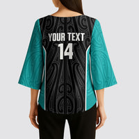 Custom New Zealand Stingray Oztag Kimono Sleeve Blouse Tag Rugby Maori Pattern Black Version LT14 - Polynesian Pride