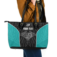 Custom New Zealand Stingray Oztag Leather Tote Bag Tag Rugby Maori Pattern Black Version LT14 - Polynesian Pride