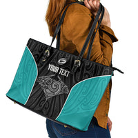 Custom New Zealand Stingray Oztag Leather Tote Bag Tag Rugby Maori Pattern Black Version LT14 - Polynesian Pride