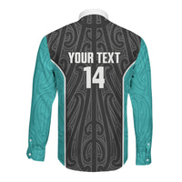 Custom New Zealand Stingray Oztag Long Sleeve Button Shirt Tag Rugby Maori Pattern Black Version LT14 - Polynesian Pride