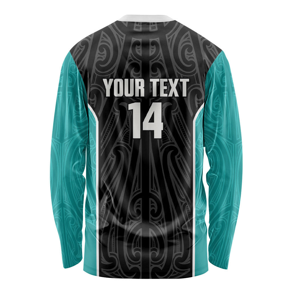 Custom New Zealand Stingray Oztag Long Sleeve Shirt Tag Rugby Maori Pattern Black Version LT14 - Polynesian Pride