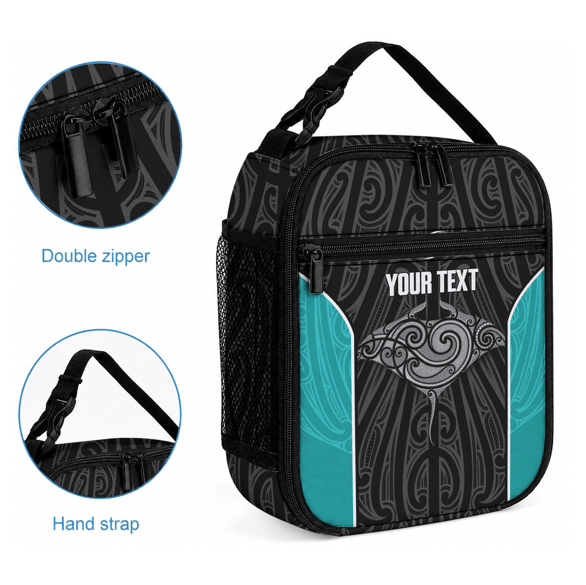Custom New Zealand Stingray Oztag Lunch Bag Tag Rugby Maori Pattern Black Version LT14 - Polynesian Pride