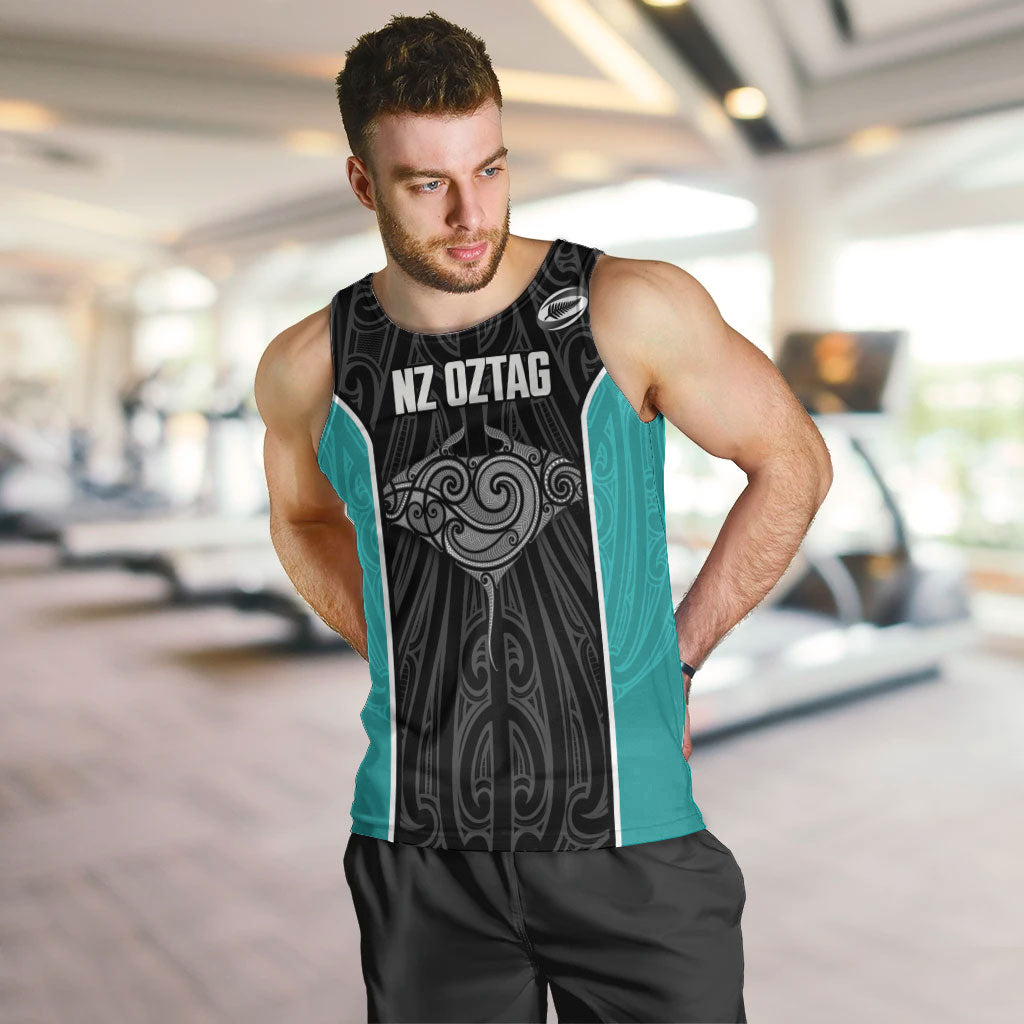 Custom New Zealand Stingray Oztag Men Tank Top Tag Rugby Maori Pattern Black Version LT14 Black - Polynesian Pride