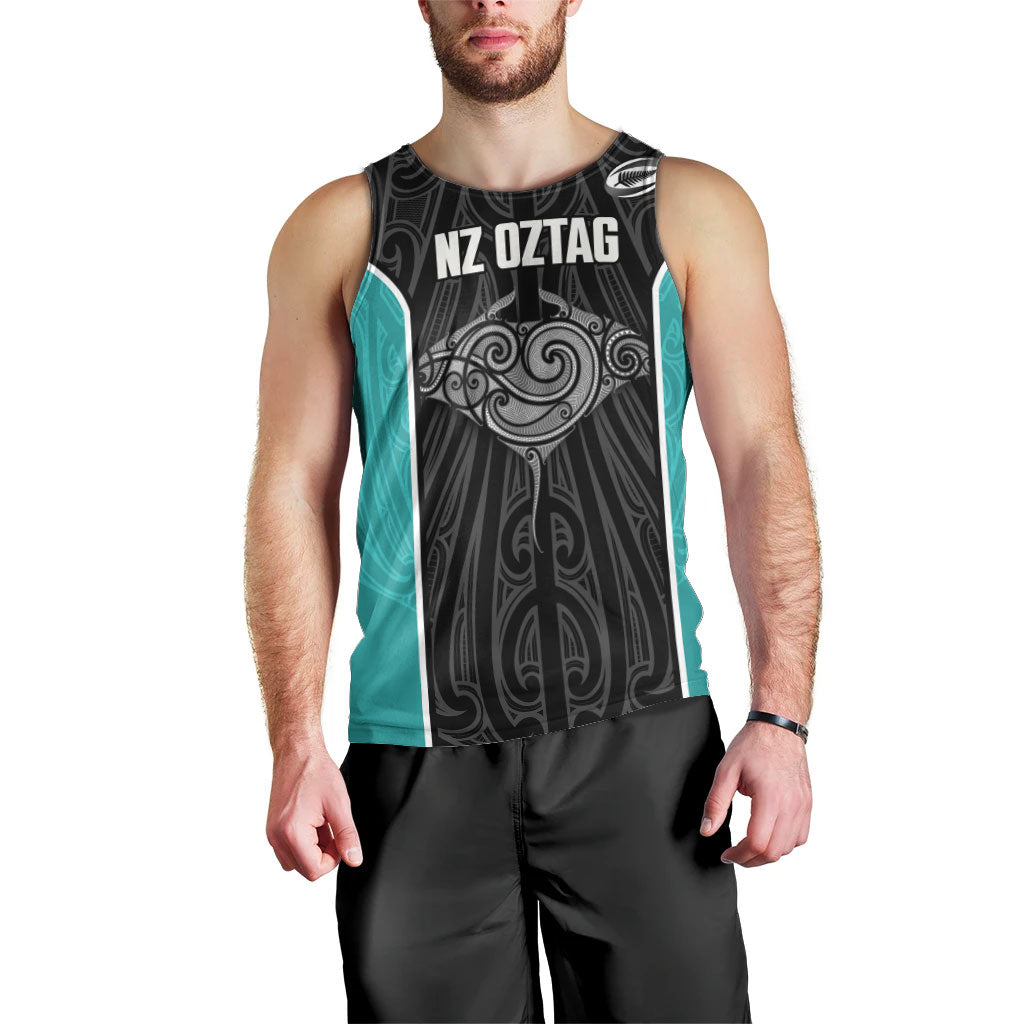 Custom New Zealand Stingray Oztag Men Tank Top Tag Rugby Maori Pattern Black Version LT14 - Polynesian Pride