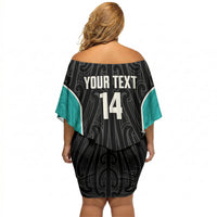 Custom New Zealand Stingray Oztag Off Shoulder Short Dress Tag Rugby Maori Pattern Black Version LT14 - Polynesian Pride