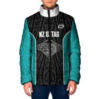 Custom New Zealand Stingray Oztag Padded Jacket Tag Rugby Maori Pattern Black Version LT14 Men Black - Polynesian Pride