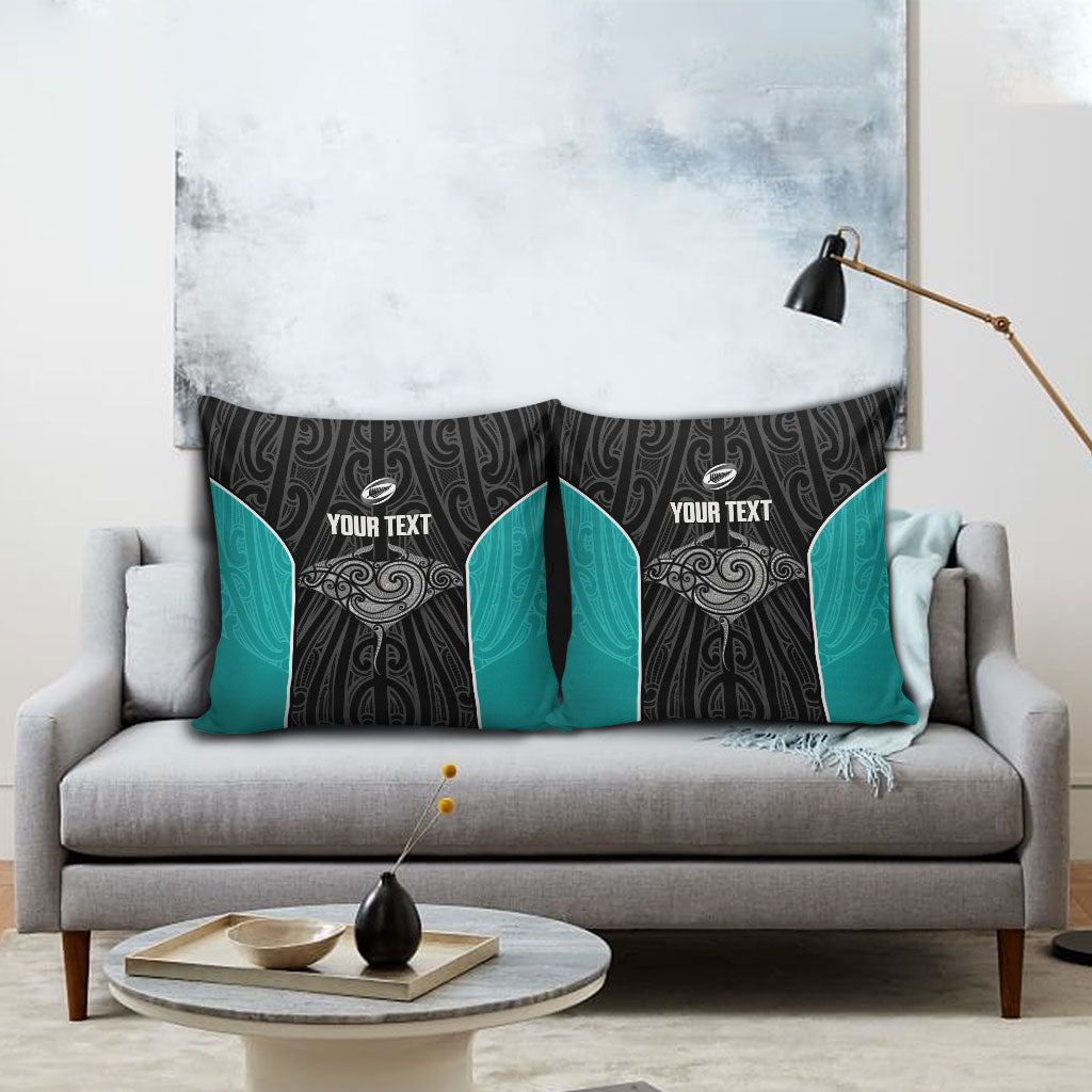 Custom New Zealand Stingray Oztag Pillow Cover Tag Rugby Maori Pattern Black Version LT14 - Polynesian Pride