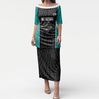 Custom New Zealand Stingray Oztag Puletasi Tag Rugby Maori Pattern Black Version LT14 Long Dress Black - Polynesian Pride