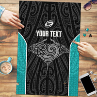 Custom New Zealand Stingray Oztag Puzzle Tag Rugby Maori Pattern Black Version LT14 Black - Polynesian Pride