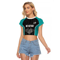 Custom New Zealand Stingray Oztag Raglan Cropped T Shirt Tag Rugby Maori Pattern Black Version LT14 Female Black - Polynesian Pride