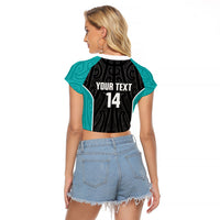 Custom New Zealand Stingray Oztag Raglan Cropped T Shirt Tag Rugby Maori Pattern Black Version LT14 - Polynesian Pride