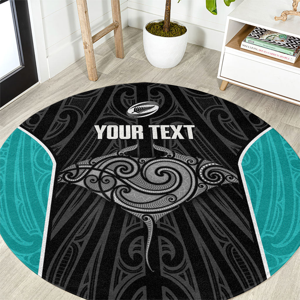 Custom New Zealand Stingray Oztag Round Carpet Tag Rugby Maori Pattern Black Version LT14 Black - Polynesian Pride