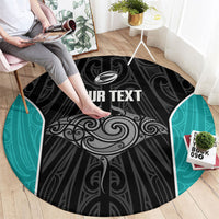 Custom New Zealand Stingray Oztag Round Carpet Tag Rugby Maori Pattern Black Version LT14 - Polynesian Pride