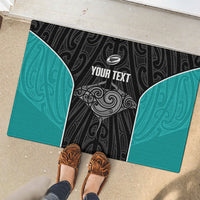 Custom New Zealand Stingray Oztag Rubber Doormat Tag Rugby Maori Pattern Black Version LT14 - Polynesian Pride