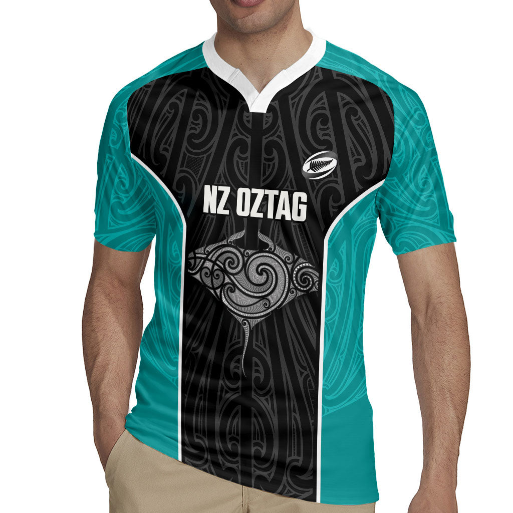 Custom New Zealand Stingray Oztag Rugby Jersey Tag Rugby Maori Pattern Black Version LT14 - Polynesian Pride