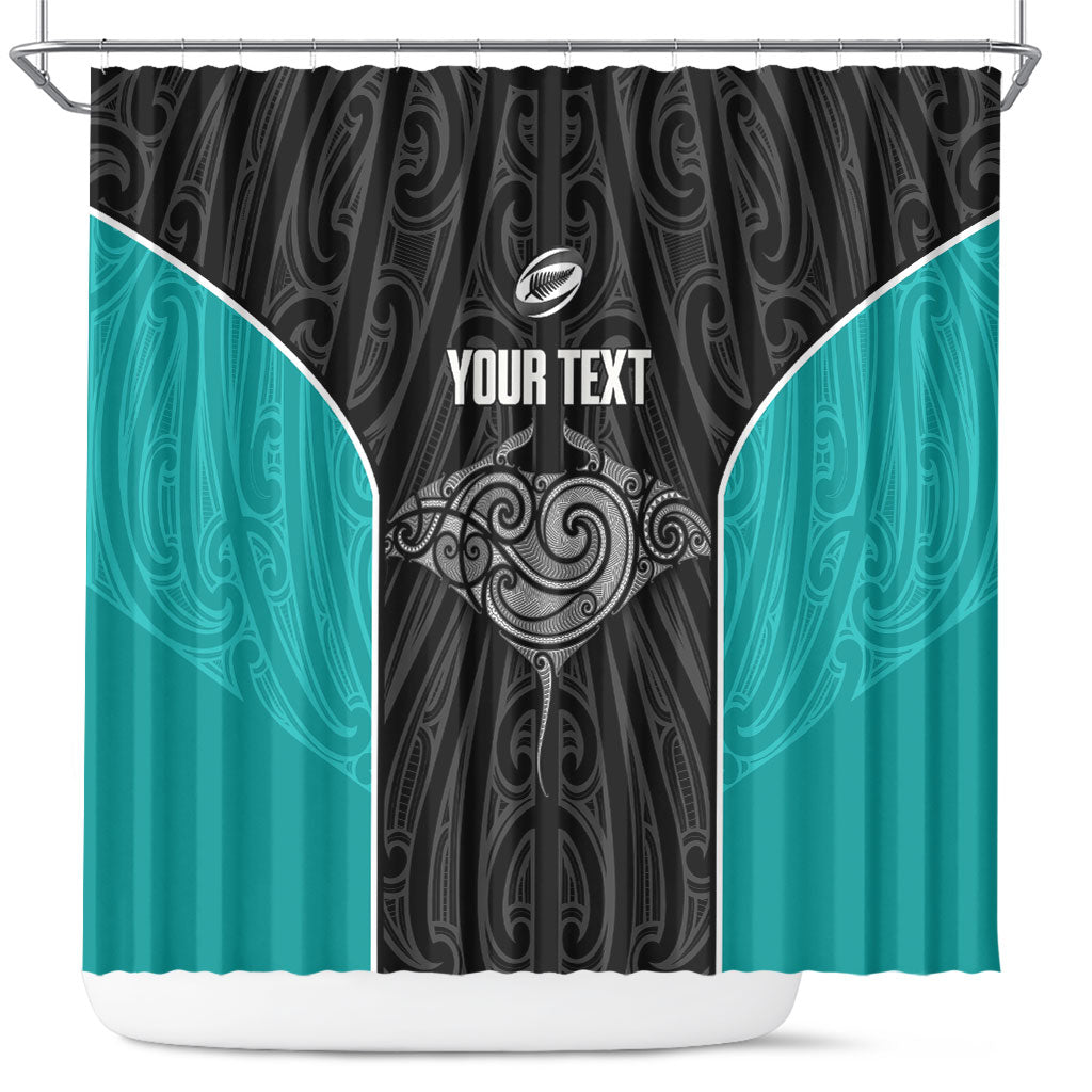 Custom New Zealand Stingray Oztag Shower Curtain Tag Rugby Maori Pattern Black Version LT14 Black - Polynesian Pride