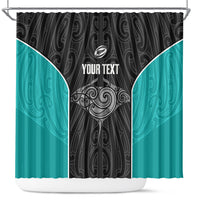 Custom New Zealand Stingray Oztag Shower Curtain Tag Rugby Maori Pattern Black Version LT14 Black - Polynesian Pride