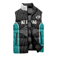 Custom New Zealand Stingray Oztag Sleeveless Puffer Jacket Tag Rugby Maori Pattern Black Version LT14 - Polynesian Pride