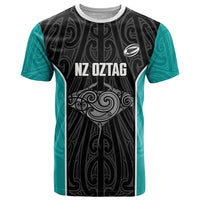 Custom New Zealand Stingray Oztag T Shirt Tag Rugby Maori Pattern Black Version LT14 Black - Polynesian Pride
