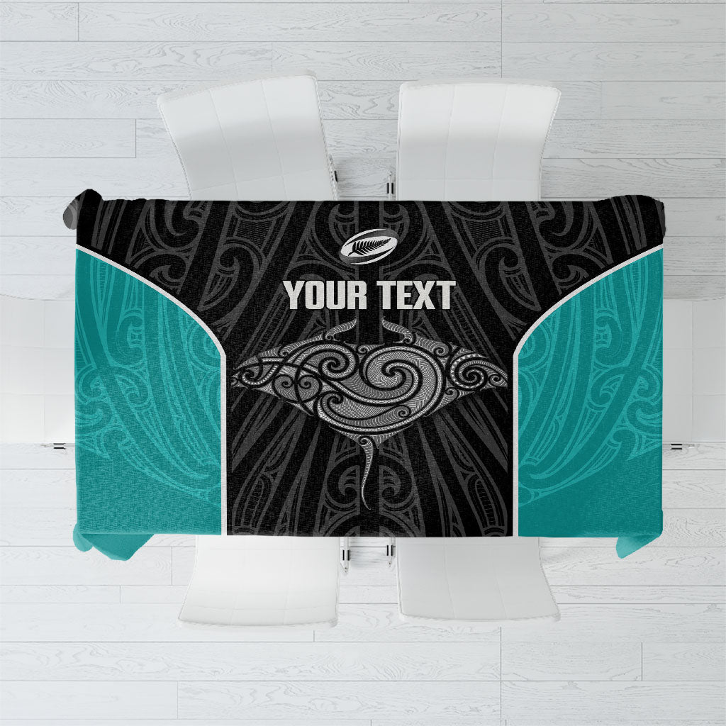Custom New Zealand Stingray Oztag Tablecloth Tag Rugby Maori Pattern Black Version LT14 Black - Polynesian Pride