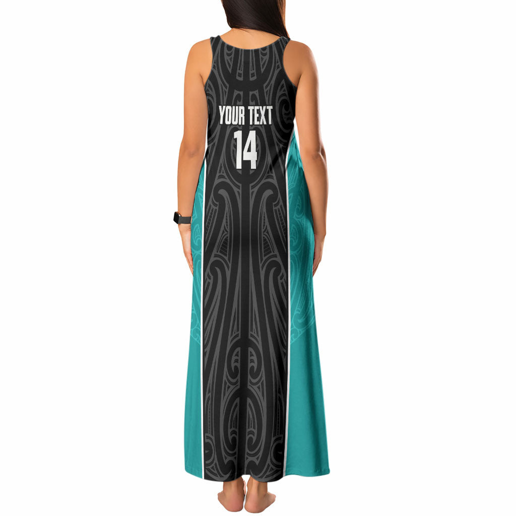 Custom New Zealand Stingray Oztag Tank Maxi Dress Tag Rugby Maori Pattern Black Version LT14 - Polynesian Pride