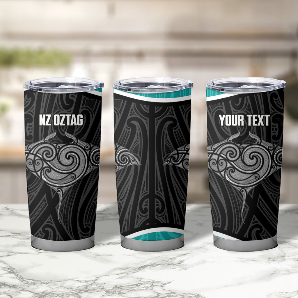 Custom New Zealand Stingray Oztag Tumbler Cup Tag Rugby Maori Pattern Black Version LT14 - Polynesian Pride
