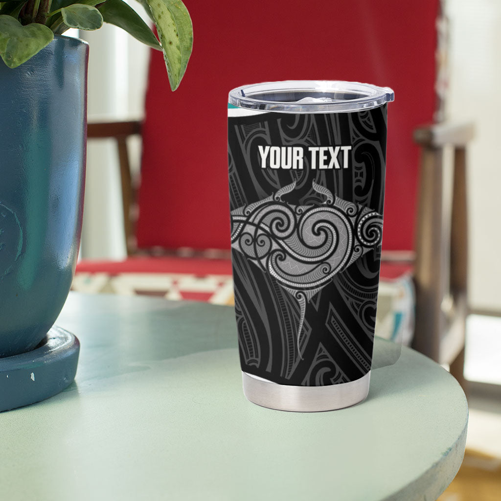 Custom New Zealand Stingray Oztag Tumbler Cup Tag Rugby Maori Pattern Black Version LT14 - Polynesian Pride