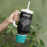 Custom New Zealand Stingray Oztag Tumbler With Handle Tag Rugby Maori Pattern Black Version LT14 - Polynesian Pride