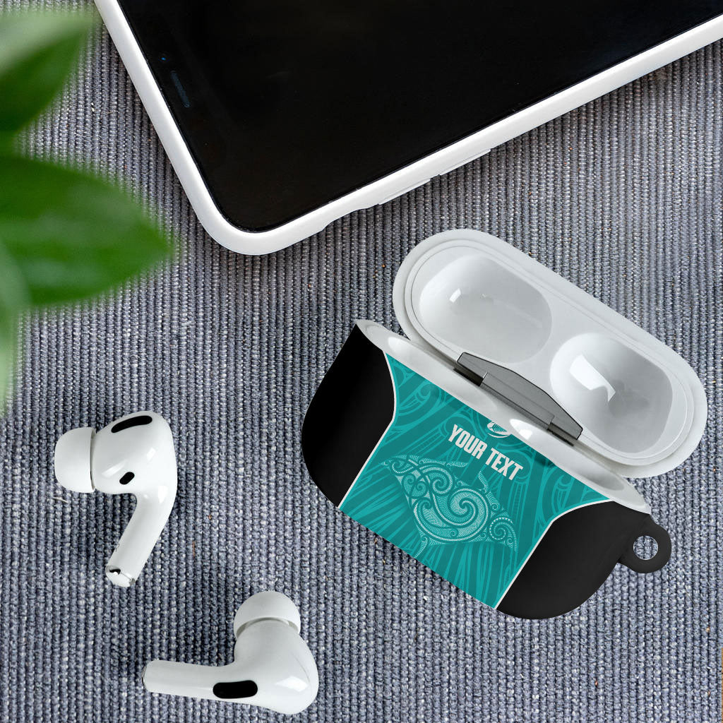 Custom New Zealand Stingray Oztag AirPods Case Tag Rugby Maori Pattern Teal Version LT14 - Polynesian Pride
