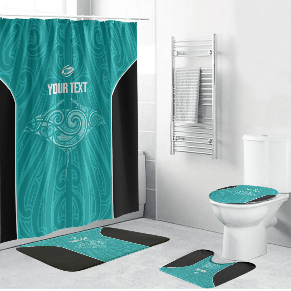 Custom New Zealand Stingray Oztag Bathroom Set Tag Rugby Maori Pattern Teal Version LT14 Bathroom Set (4 pcs) Teal - Polynesian Pride