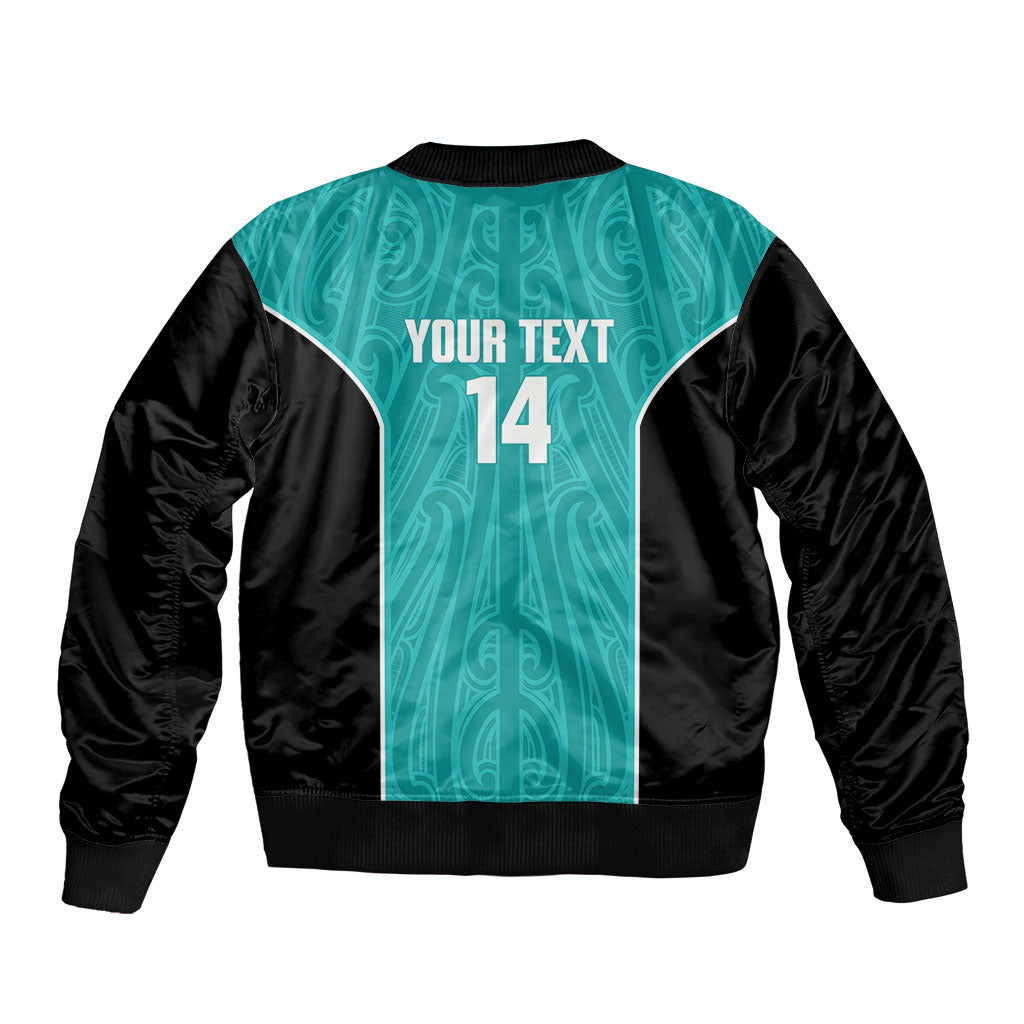 Custom New Zealand Stingray Oztag Bomber Jacket Tag Rugby Maori Pattern Teal Version LT14 - Polynesian Pride