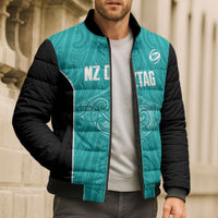 Custom New Zealand Stingray Oztag Bomber Puffer Jacket Tag Rugby Maori Pattern Teal Version LT14 - Polynesian Pride