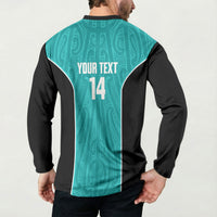 Custom New Zealand Stingray Oztag Button Sweatshirt Tag Rugby Maori Pattern Teal Version LT14 - Polynesian Pride