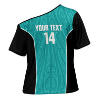 Custom New Zealand Stingray Oztag Cross Shoulder Shirt Tag Rugby Maori Pattern Teal Version LT14 - Polynesian Pride