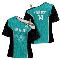 Custom New Zealand Stingray Oztag Cross Shoulder Shirt Tag Rugby Maori Pattern Teal Version LT14 - Polynesian Pride