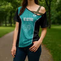 Custom New Zealand Stingray Oztag Cross Shoulder Shirt Tag Rugby Maori Pattern Teal Version LT14 - Polynesian Pride