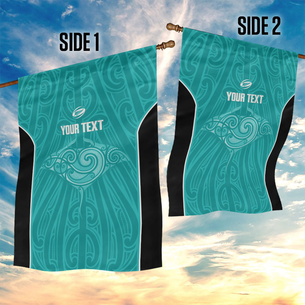Custom New Zealand Stingray Oztag Garden Flag Tag Rugby Maori Pattern Teal Version LT14 - Polynesian Pride