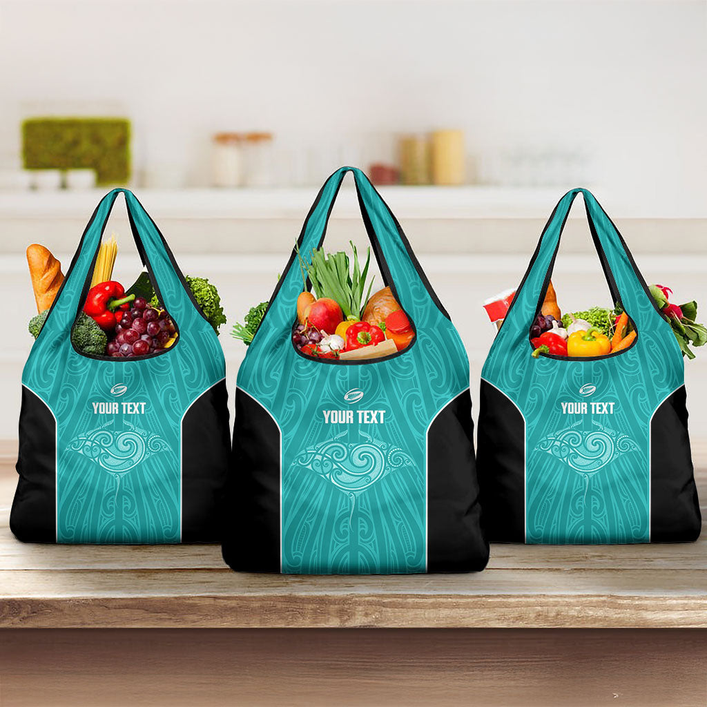 Custom New Zealand Stingray Oztag Grocery Bag Tag Rugby Maori Pattern Teal Version LT14 3-pack One Size Teal - Polynesian Pride