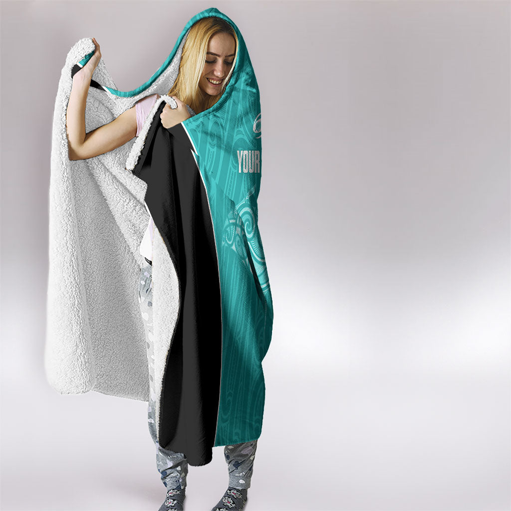 Custom New Zealand Stingray Oztag Hooded Blanket Tag Rugby Maori Pattern Teal Version LT14 - Polynesian Pride