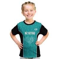 Custom New Zealand Stingray Oztag Kid T Shirt Tag Rugby Maori Pattern Teal Version LT14 Teal - Polynesian Pride