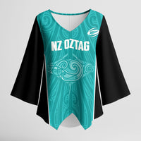 Custom New Zealand Stingray Oztag Kimono Sleeve Blouse Tag Rugby Maori Pattern Teal Version LT14 Female Teal - Polynesian Pride