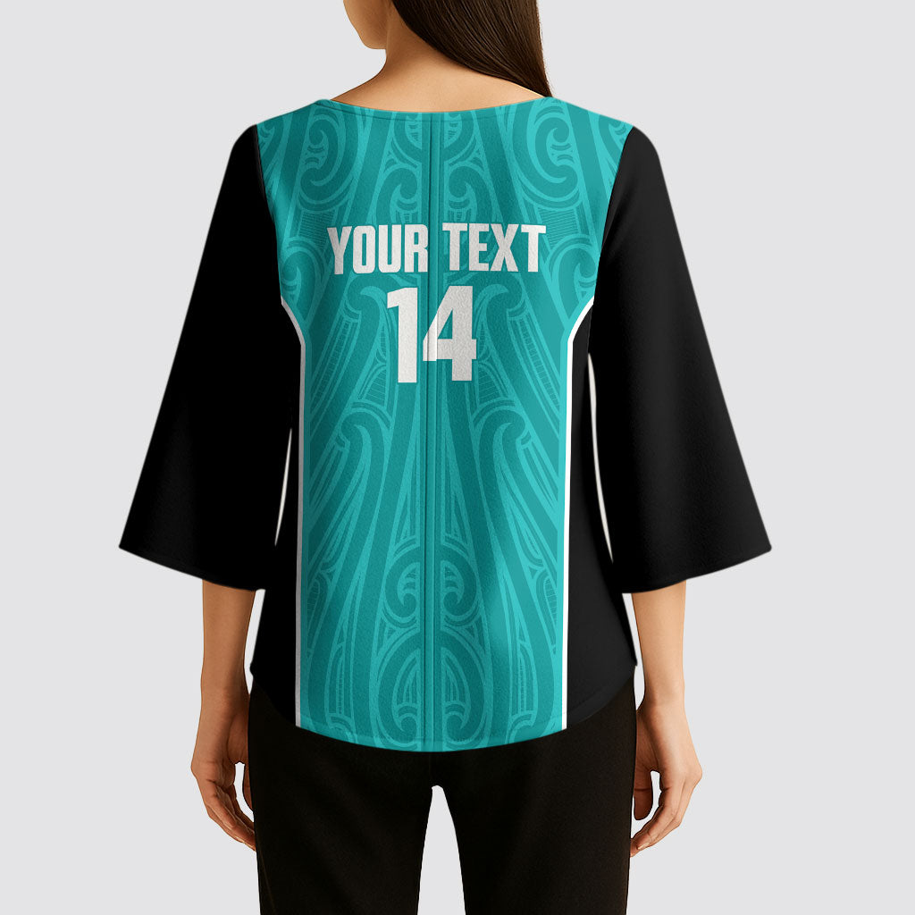 Custom New Zealand Stingray Oztag Kimono Sleeve Blouse Tag Rugby Maori Pattern Teal Version LT14 - Polynesian Pride