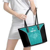 Custom New Zealand Stingray Oztag Leather Tote Bag Tag Rugby Maori Pattern Teal Version LT14 - Polynesian Pride