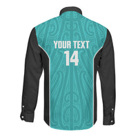 Custom New Zealand Stingray Oztag Long Sleeve Button Shirt Tag Rugby Maori Pattern Teal Version LT14 - Polynesian Pride