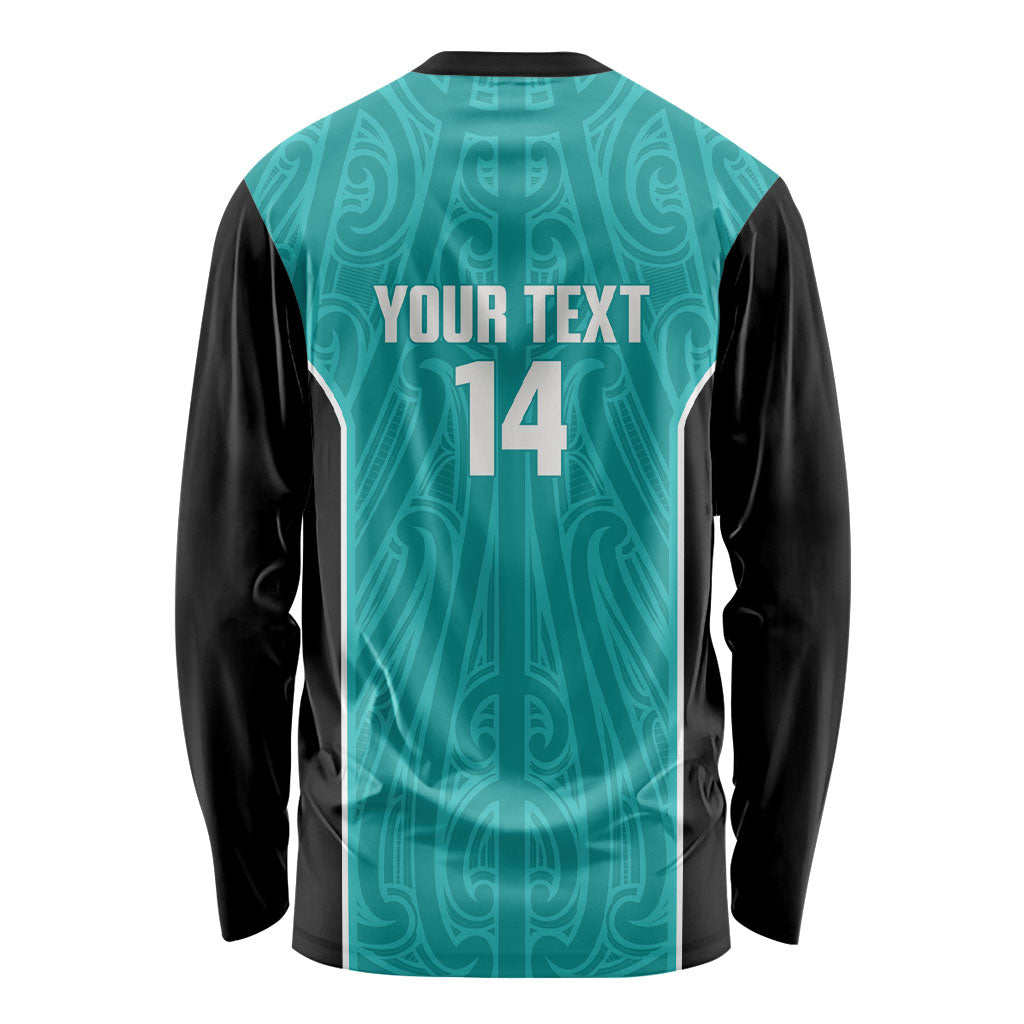 Custom New Zealand Stingray Oztag Long Sleeve Shirt Tag Rugby Maori Pattern Teal Version LT14 - Polynesian Pride